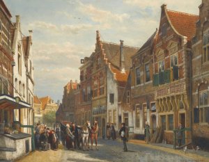The Wijdstraat, Oudewater, In Summer by Cornelis Springer Oil Painting
