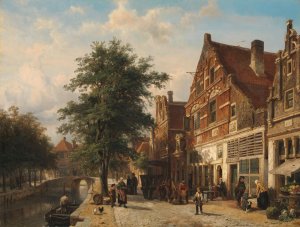The Zuiderhavendijk, Enkhuizen by Cornelis Springer Oil Painting