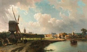 View of The Hague from the Delftse Vaart in the Seventeenth Century by Cornelis Springer Oil Painting