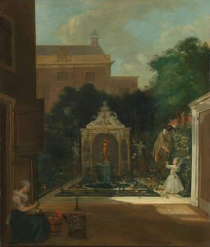 An Amsterdam Canal House Garden by Cornelis Troost Oil Painting