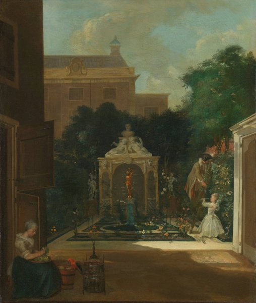 Main Product Photo of An Amsterdam Canal House Garden  Painting by Cornelis Troost