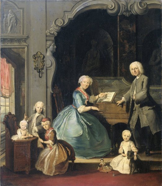 Family Group near a Harpsichord  by Cornelis Troost - Hand-Painted Oil Painting Reproduction