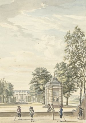 Gezicht op een buitenplaats met vier kolfspelers by Cornelis Troost Oil Painting