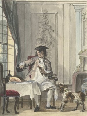 Tafelende man met een glas wijn een een kluif by Cornelis Troost Oil Painting