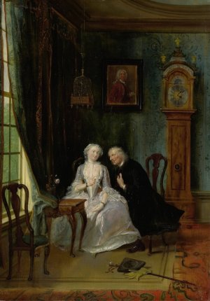 Unseemly Love, perhaps a scene of the Widower Joost with Lucia, 2nd scene from the play 'De wanhebbelijke liefde'by CJ van der Lijn by Cornelis Troost Oil Painting