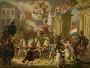 Allegory of the Triumphal Procession of the Prince of Orange, the Future King Willem II, as the Hero of Waterloo, 1815 by Cornelis Van Cuylenburgh II Oil Painting