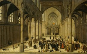 Church Interior with Christ Preaching to a Congregation by Cornelis Van Dalem Oil Painting