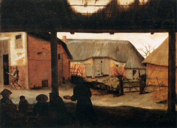Main Product Photo of Farmyard with a Beggar Painting by Cornelis Van Dalem