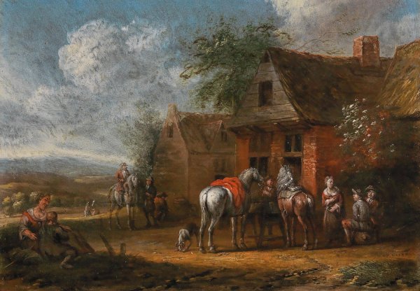 Riders in front of a tavern by Cornelis Van Essen - Hand-Painted Oil Painting Reproduction