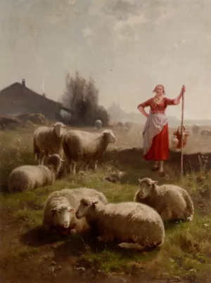 A Shepherdess And Her Flock by Cornelis Van Leemputten - Oil Painting Reproduction