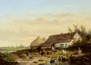Farmyard with Chicken and Ducks by Cornelis Van Leemputten - Oil Painting Reproduction