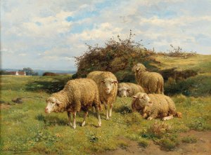 Sheep in a Meadow by Cornelis Van Leemputten Oil Painting
