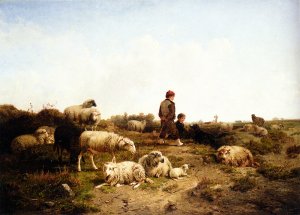 Shepherd Boys with Their Flock by Cornelis Van Leemputten Oil Painting