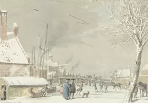 Bevroren stadsgracht met schaatsers Oil painting by Cornelis Van Noorde