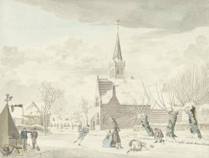 IJsvermaak in het dorp Kortenhoef by Cornelis Van Noorde Oil Painting