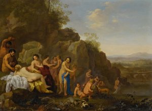 Diana and her attendants in a landscape with the spoils of the hunt by Cornelis Van Poelenburch Oil Painting