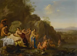 Diana and her attendants in a landscape with the spoils of the hunt Oil painting by Cornelis Van Poelenburch