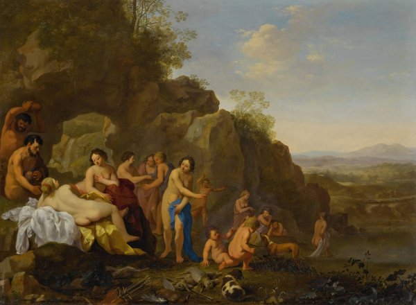 Diana and her attendants in a landscape with the spoils of the hunt by Cornelis Van Poelenburch - Hand-Painted Oil Painting Reproduction
