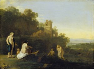 Landscape with the Discovery of Callisto's Pregnancy by Cornelis Van Poelenburch Oil Painting