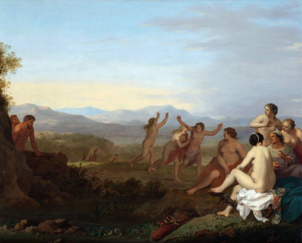 Satyrs Spying on Nymphs  by Cornelis Van Poelenburch - Hand-Painted Oil Painting Reproduction