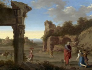 The Prophet Elijah and the Widow of Zarephath by Cornelis Van Poelenburch Oil Painting