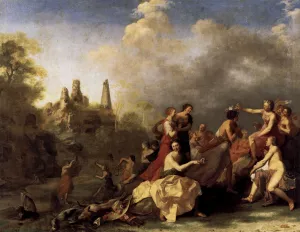 Amaryllis Giving Myrtill the Price painting by Cornelis Van Poelenburgh
