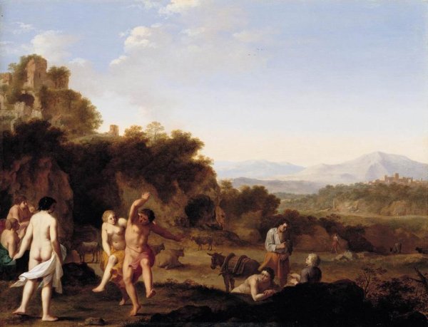 Main Product Photo of Italianate Landscape with Dancing Figures Painting by Cornelis Van Poelenburgh