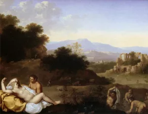Landscape with Nymphs by Cornelis Van Poelenburgh - Oil Painting Reproduction