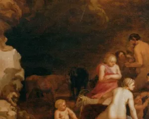 Nymphs and Satyrs at the Entrance of a Grotto painting by Cornelis Van Poelenburgh