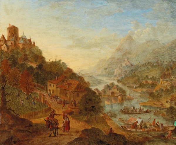 Idealised Rhine landscape by Cornelis Verdonck - Hand-Painted Oil Painting Reproduction