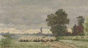 Landschap met kudde schapen by Cornelis Willem Hoevenaar II Oil Painting