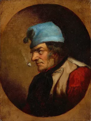 Habitant with Blue Tuque and Pipe by Cornelius David Krieghoff Oil Painting