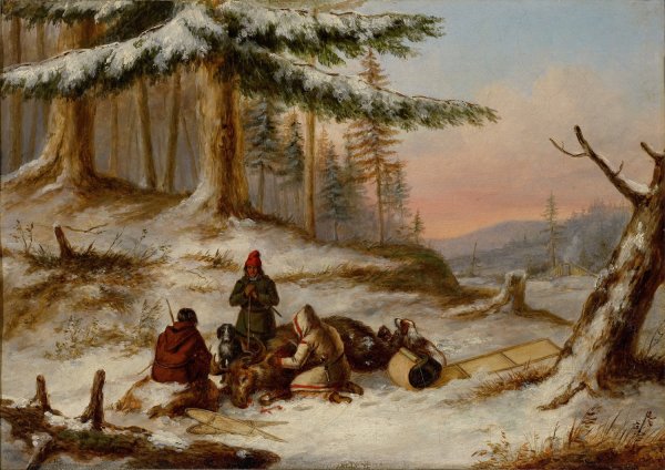 Moose Hunters  by Cornelius David Krieghoff - Hand-Painted Oil Painting Reproduction