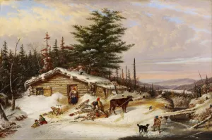 Settler's Log House by Cornelius David Krieghoff Oil Painting