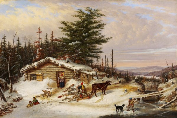 Settler's Log House  by Cornelius David Krieghoff - Hand-Painted Oil Painting Reproduction
