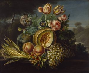 Still Life with Fruit and Flowers by Cornelius De Beet Oil Painting