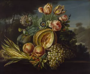 Still Life with Fruit and Flowers by Cornelius De Beet Oil Painting
