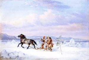 Huntsmen in Horsedrawn Sleigh by Cornelius Krieghoff - Oil Painting Reproduction