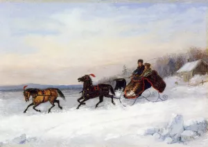Sleigh Scene by Cornelius Krieghoff Oil Painting