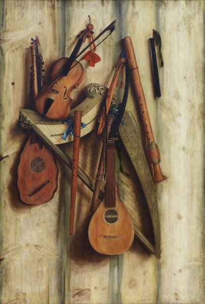 Board Partition With Musical Instruments. Trompe L'oeil  by Cornelius Norbertus Gijsbrechts - Hand-Painted Oil Painting Reproduction