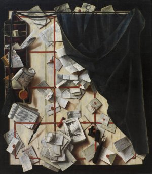 Trompe L'oeil. Board Partition With Letter Rack And Music Book Oil painting by Cornelius Norbertus Gijsbrechts