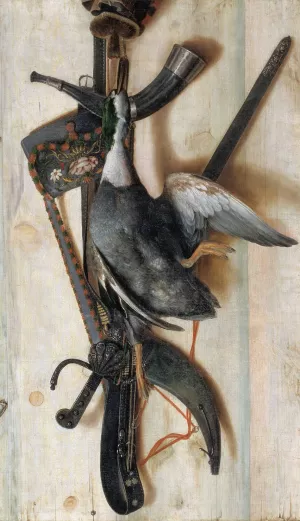 Trompe L'oeil With Dead Duck And Hunting Implements by Cornelius Norbertus Gijsbrechts Oil Painting