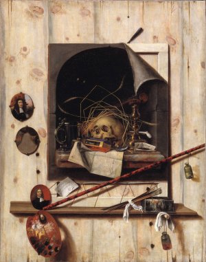 Trompe L'oeil With Studio Wall And Vanitas Still Life by Cornelius Norbertus Gijsbrechts Oil Painting