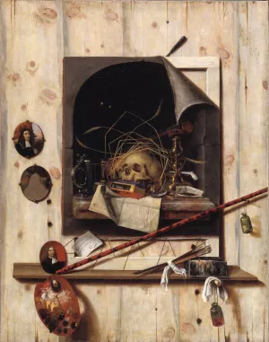 Trompe L'oeil With Studio Wall And Vanitas Still Life by Cornelius Norbertus Gijsbrechts Oil Painting