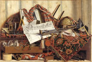 Trompe L'oeil With Trumpet, Celestial Globe And Proclamation By Frederik III by Cornelius Norbertus Gijsbrechts Oil Painting