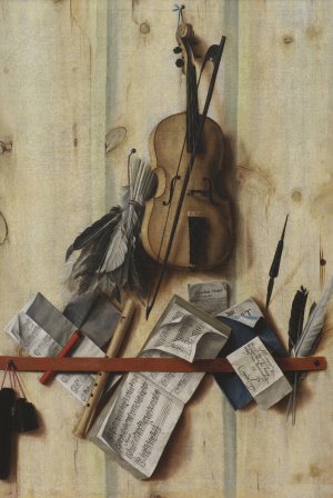 Trompe L'oeil With Violin, Music Book And Recorder by Cornelius Norbertus Gijsbrechts Oil Painting