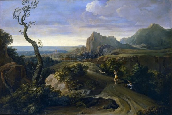 Landscape with Hunters by Corrado Giaquinto - Hand-Painted Oil Painting Reproduction
