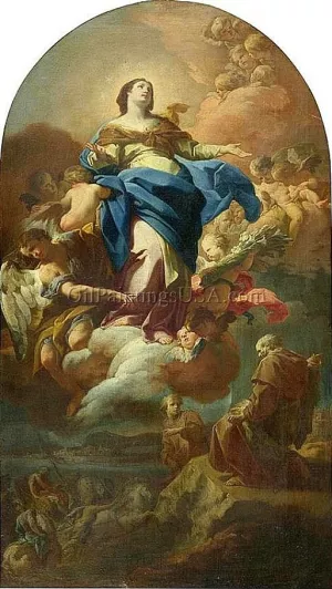 Mary Immaculate and the Prophet Elijah - Bozzetto by Corrado Giaquinto Oil Painting