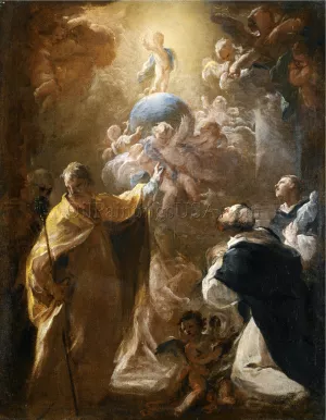 The Infant Christ in Glory with Saints Dominic and Nicholas - Bozzetto by Corrado Giaquinto Oil Painting