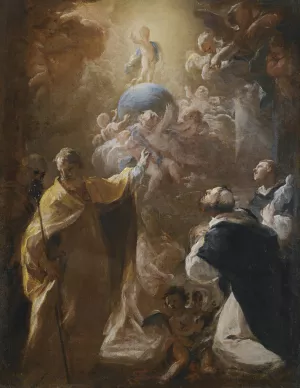 The Infant Christ In Glory With Saints Dominic And nicholas by Corrado Giaquinto Oil Painting